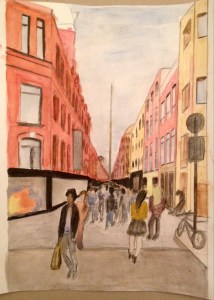 Watercolour painting of Henry Street in Dublin.