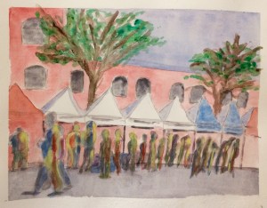 Dublin Flea Market painting in watercolours
